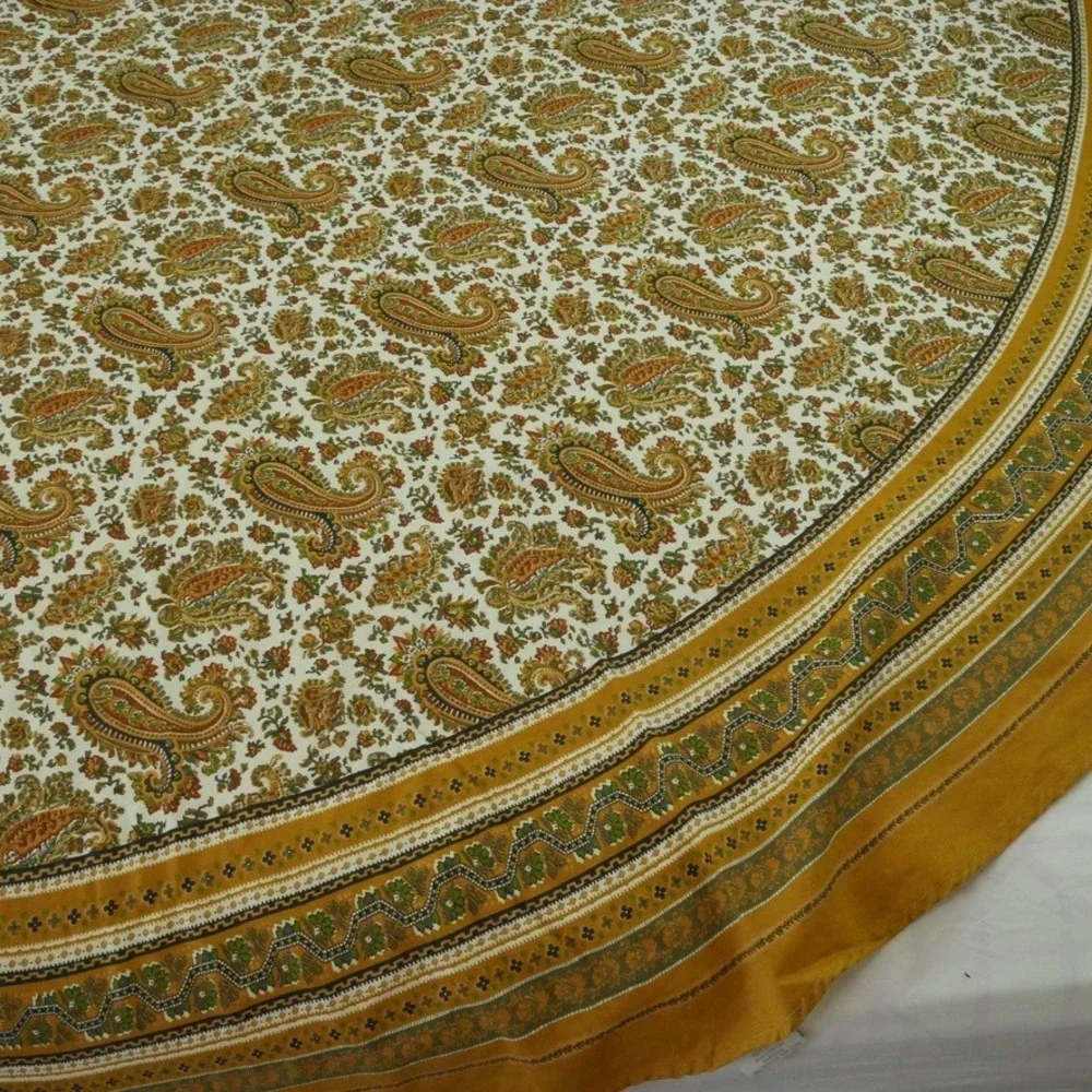 Artimino 85 Inch Round Cotton Tablecloth Paisley Floral Mustard French Country
